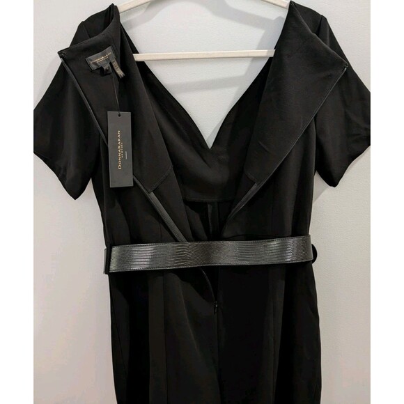 Donna Karan Black Belted V-Neck Double Slit Sheath Dress Size 16 NWT NEW - Picture 10 of 16